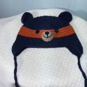 Cute Bear Knit Hat in Navy and Orange